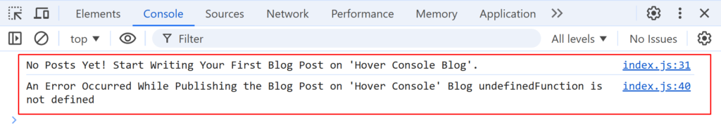 Debugging errors and warnings with `console.log()`