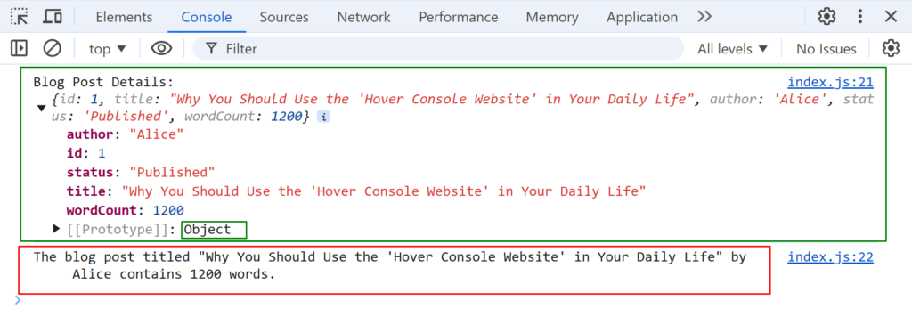 Showing the dynamic values of the variables of console.log()