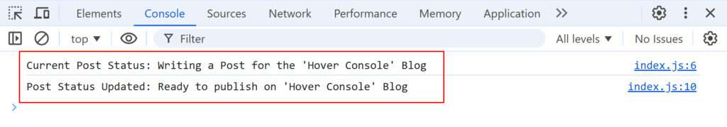 Using `console.log()` to track the states of an application.