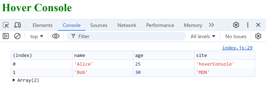 Log Array like Table 